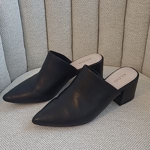 Aldo Black pointed toe mules